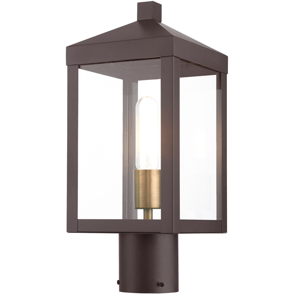 Nyack 1 Light 15 inch Bronze with Antique Brass Cluser Outdoor Post Top Lantern