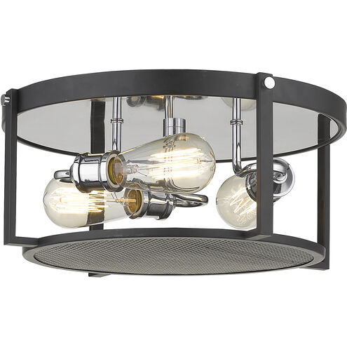 Halcyon 3 Light 16.25 inch Matte Black and Chrome Flush Mount Ceiling Light
