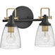 Easton 2 Light 14.5 inch Black with Heritage Brass Vanity Light Wall Light