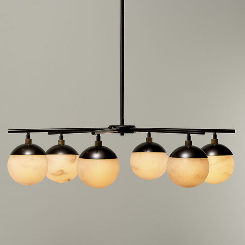 Metro 6 Light 40 inch Faux White Alabaster and Oil Rubbed Bronze Chandelier Ceiling Light, Antique Brass Accents