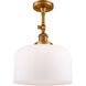 Franklin Restoration X-Large Bell 1 Light 12 inch Brushed Brass Semi-Flush Mount Ceiling Light in Matte White Glass, Franklin Restoration