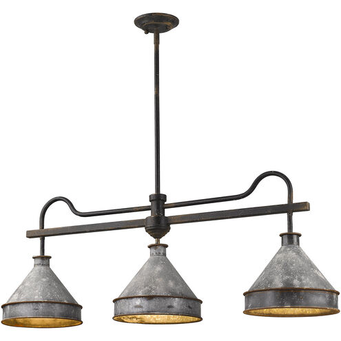 Jasper 3 Light 41 inch Antique Black Iron Linear Pendant Ceiling Light