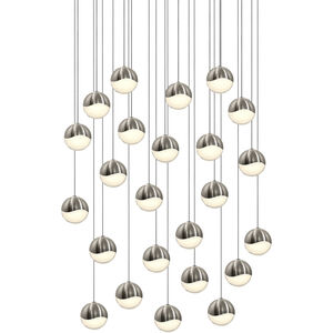 Grapes LED 26 inch Satin Nickel Cluster Pendant Ceiling Light in White Glass