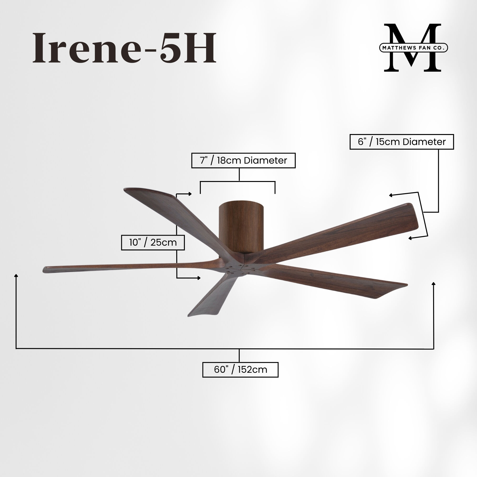 Atlas Irene-5H 60 inch Walnut Tone Flush Mount Paddle Fan, Flush Mounted