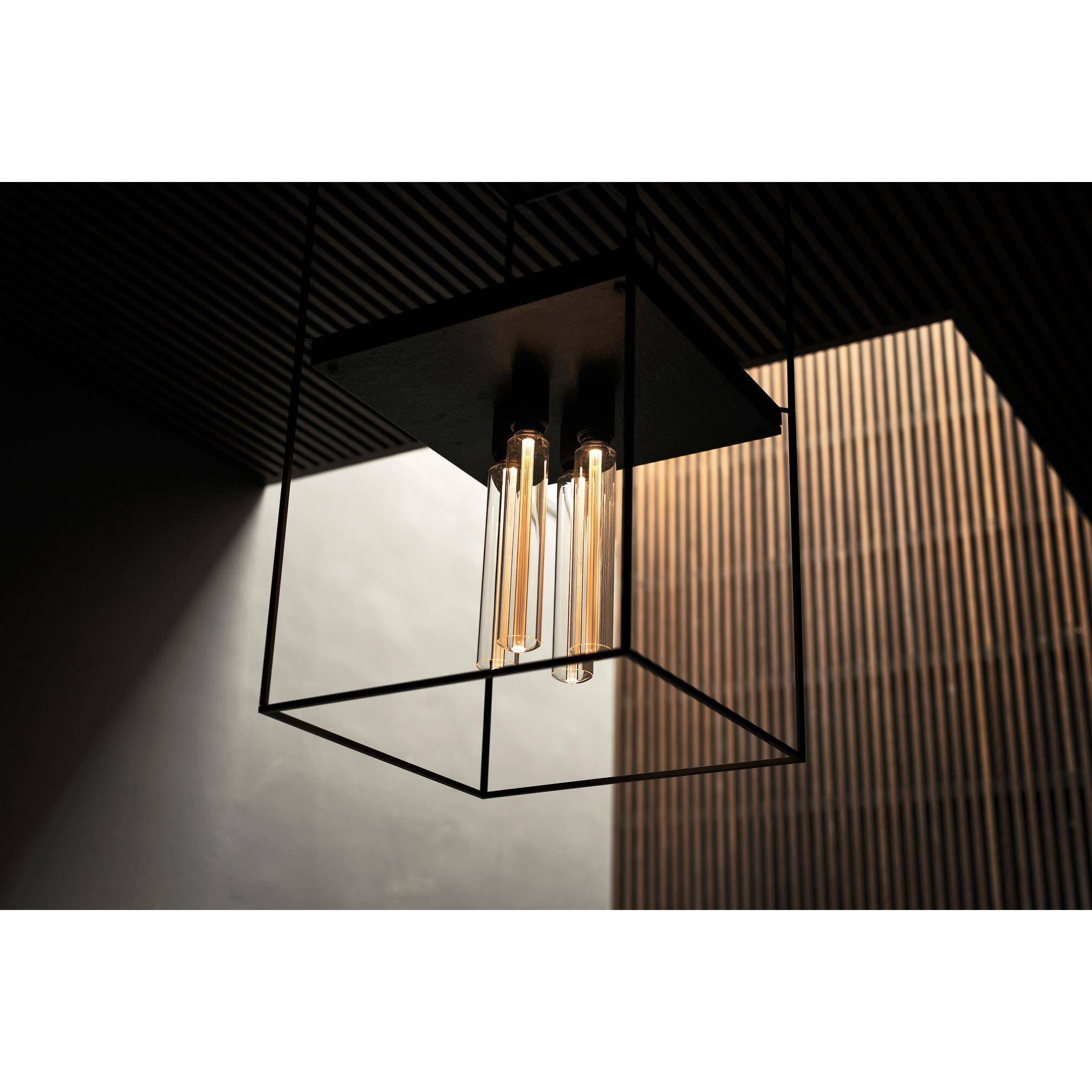 Caged 4 Light 19.69 inch Black Marble Semi-Flush Mount Ceiling Light