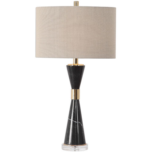 Alastair 30 inch 150 watt Black Marble with Plated Gold and Crystal Table Lamp Portable Light