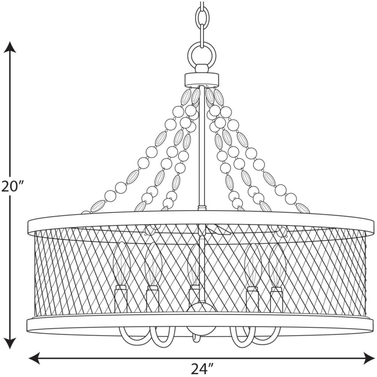 Austelle 5 Light 24 inch Galvanized Chandelier Ceiling Light