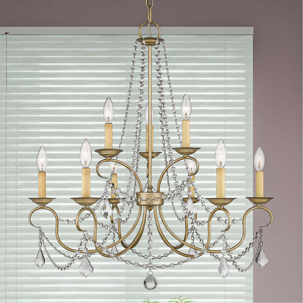 Pennington 9 Light 28 inch Hand Painted Antique Silver Leaf Chandelier Ceiling Light