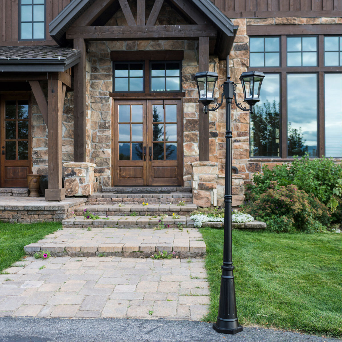 Victorian LED 87 inch Black Lamp Post Set, Solar