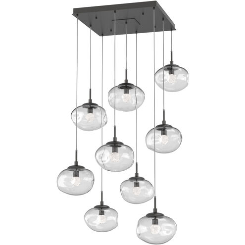 Nova LED LED Graphite Multi-Pendant Ceiling Light in 3000K LED, Floret Inner - Clear Outer, Square Multi-Port