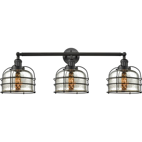 Franklin Restoration Large Bell Cage LED 34 inch Matte Black Bath Vanity Light Wall Light in Silver Plated Mercury Glass, Franklin Restoration