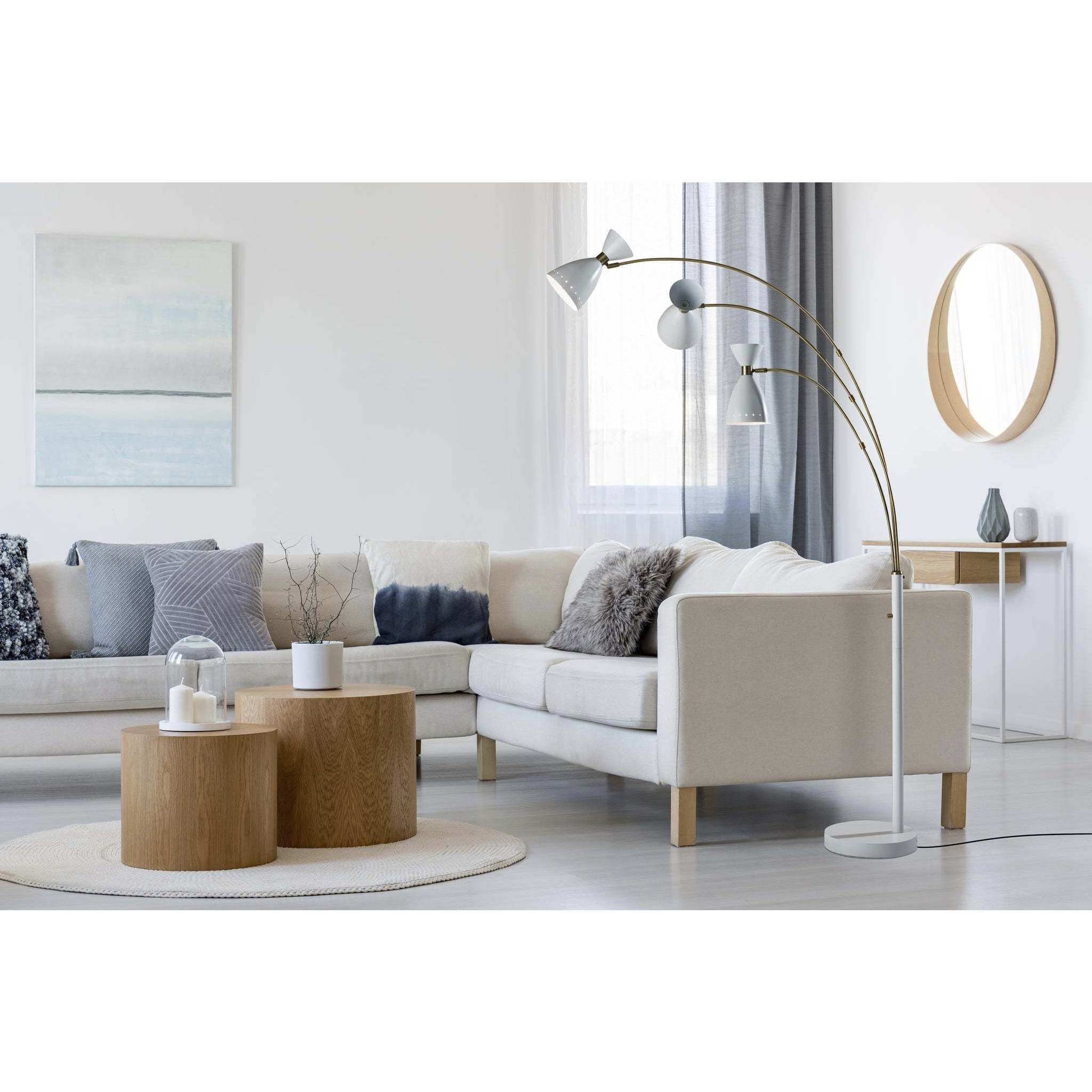 Oscar 82 inch 40.00 watt White and Antique Brass Arc Lamp Portable Light, 3-Arm