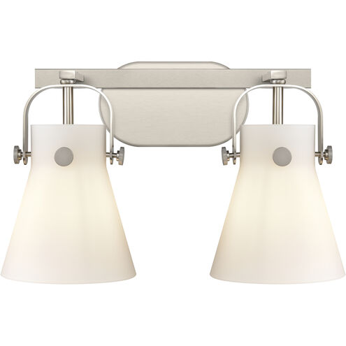 Pilaster II Cone 2 Light 17 inch Satin Nickel Bath Vanity Light Wall Light in Matte White Glass