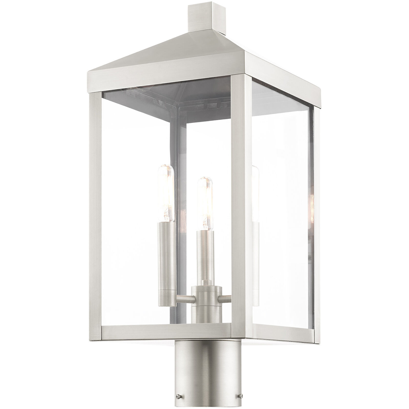 Nyack 3 Light 20 inch Brushed Nickel Outdoor Post Top Lantern