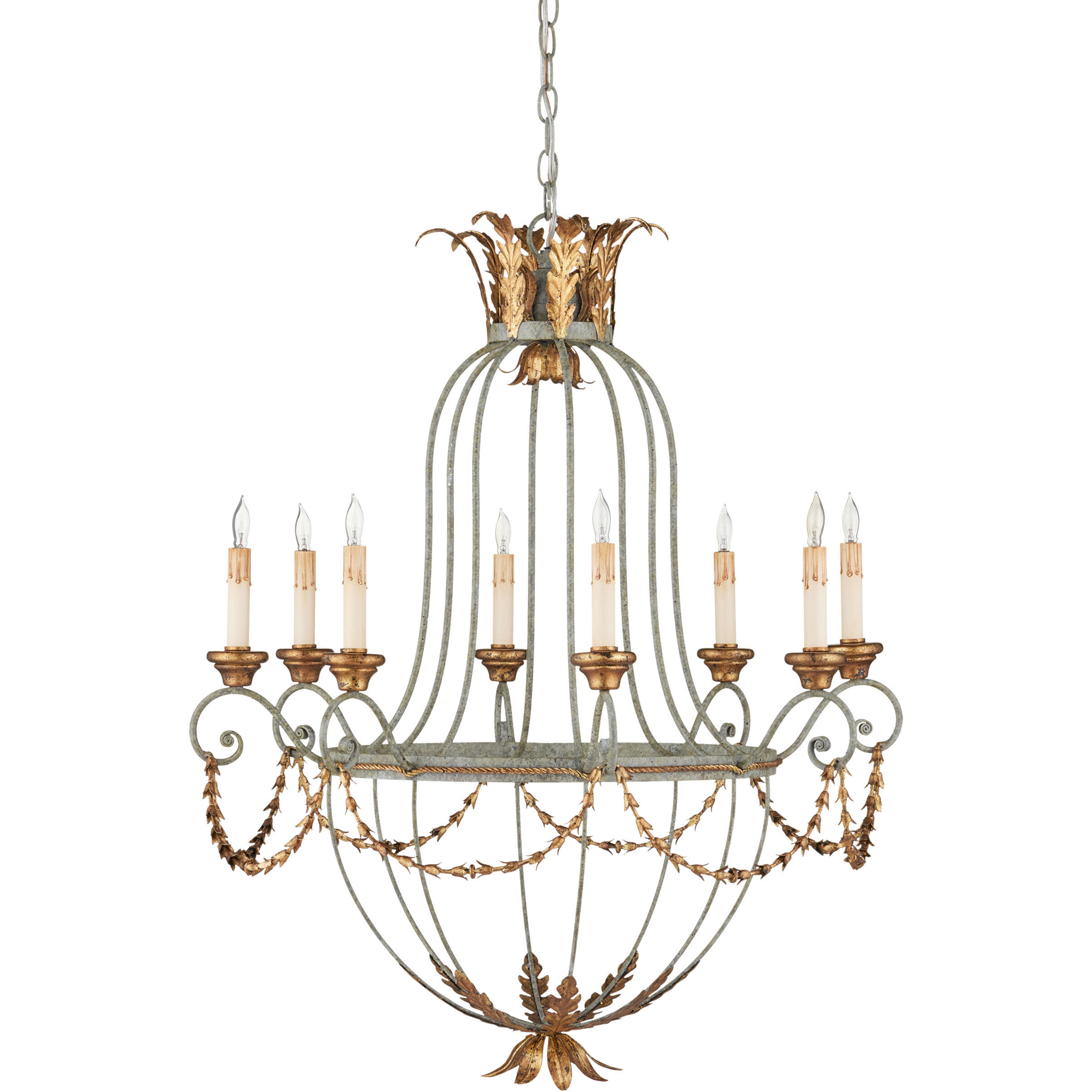 Elegance 8 Light 29 inch Etruscan/Gold Leaf Chandelier Ceiling Light