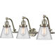 Franklin Restoration Small Cone 3 Light 28 inch Brushed Satin Nickel Bath Vanity Light Wall Light in Clear Glass, Franklin Restoration