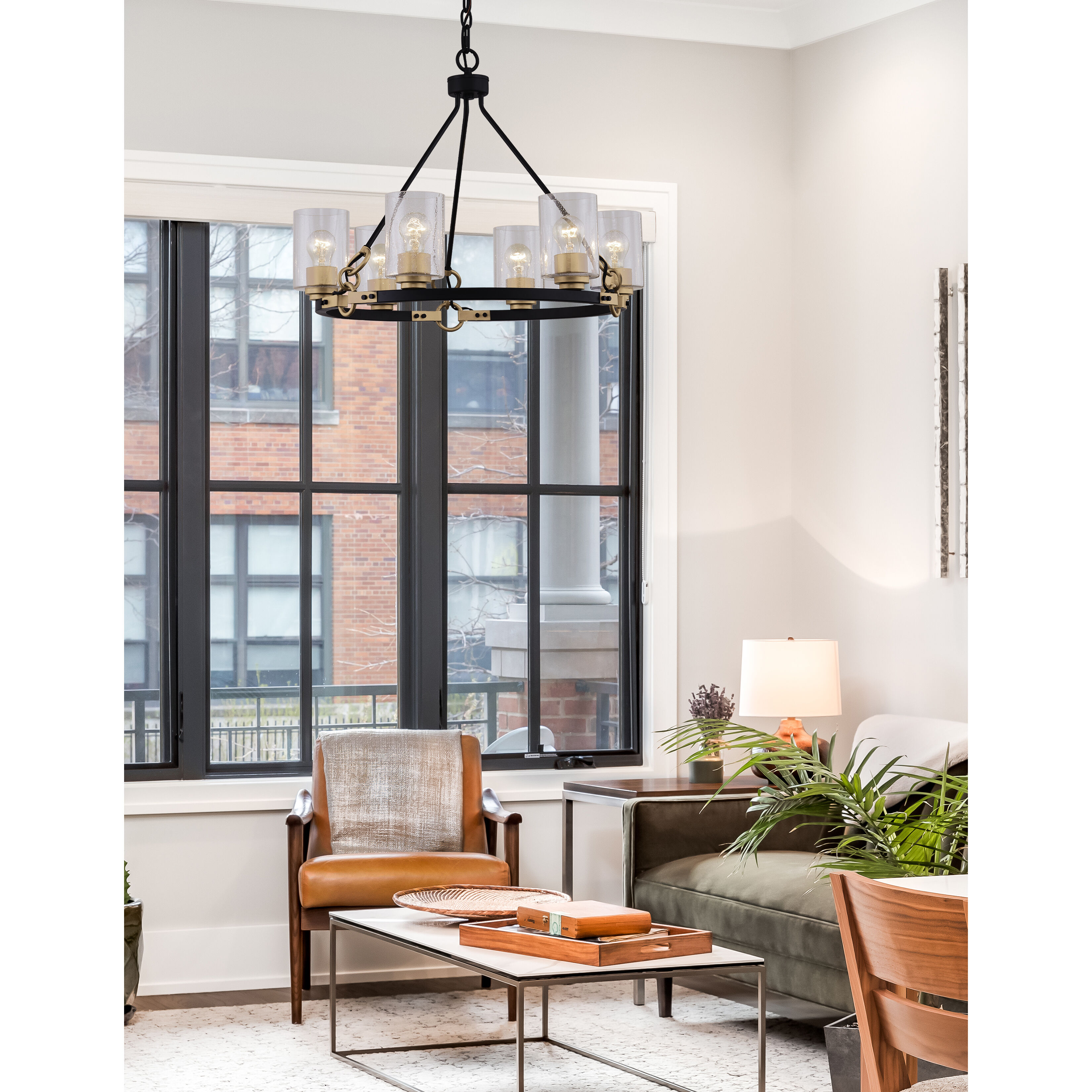 Justice Designs FSN 4352 SEED MBBR Six Light Chandelier Richmond Matte Black w Brass