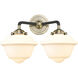 Nouveau Small Oxford 2 Light 16 inch Black Antique Brass Bath Vanity Light Wall Light in Matte White Glass, Nouveau