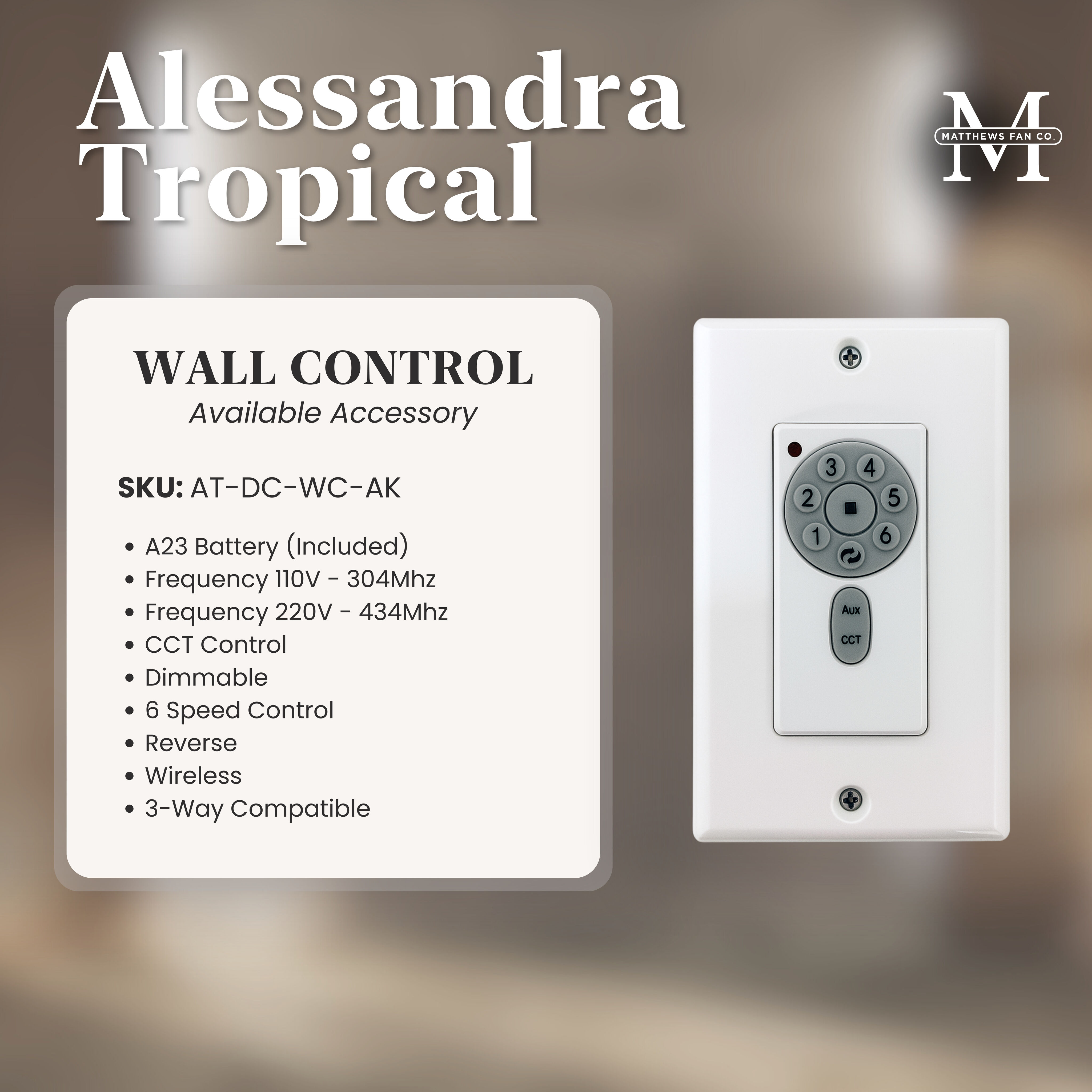 Atlas Alessandra Tropical 48 inch Brushed Nickel with Walnut Tone Blades Ceiling Fan