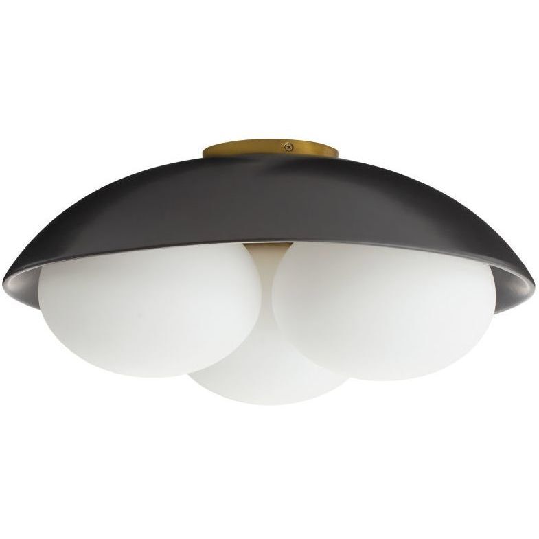 Glaze 3 Light 19 inch Antique Brass and Matte Black Ceramic Flush Mount Ceiling Light, Large