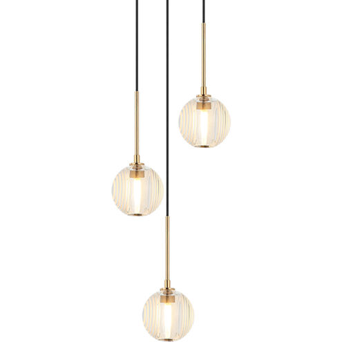 Jemyca 3 Light 12.88 inch Aged Gold Brass Pendant Ceiling Light in Aged Gold Brass and Clear