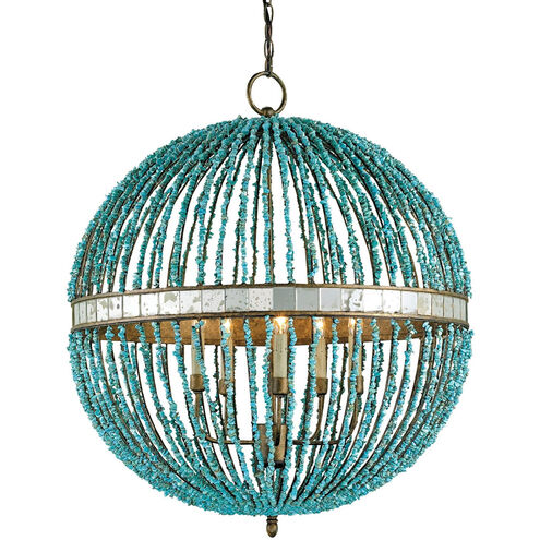 Alberto 5 Light 28 inch Turquoise/Cupertino/Antique Mirror Orb Chandelier Ceiling Light