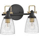 Easton 2 Light 14.5 inch Black with Heritage Brass Vanity Light Wall Light