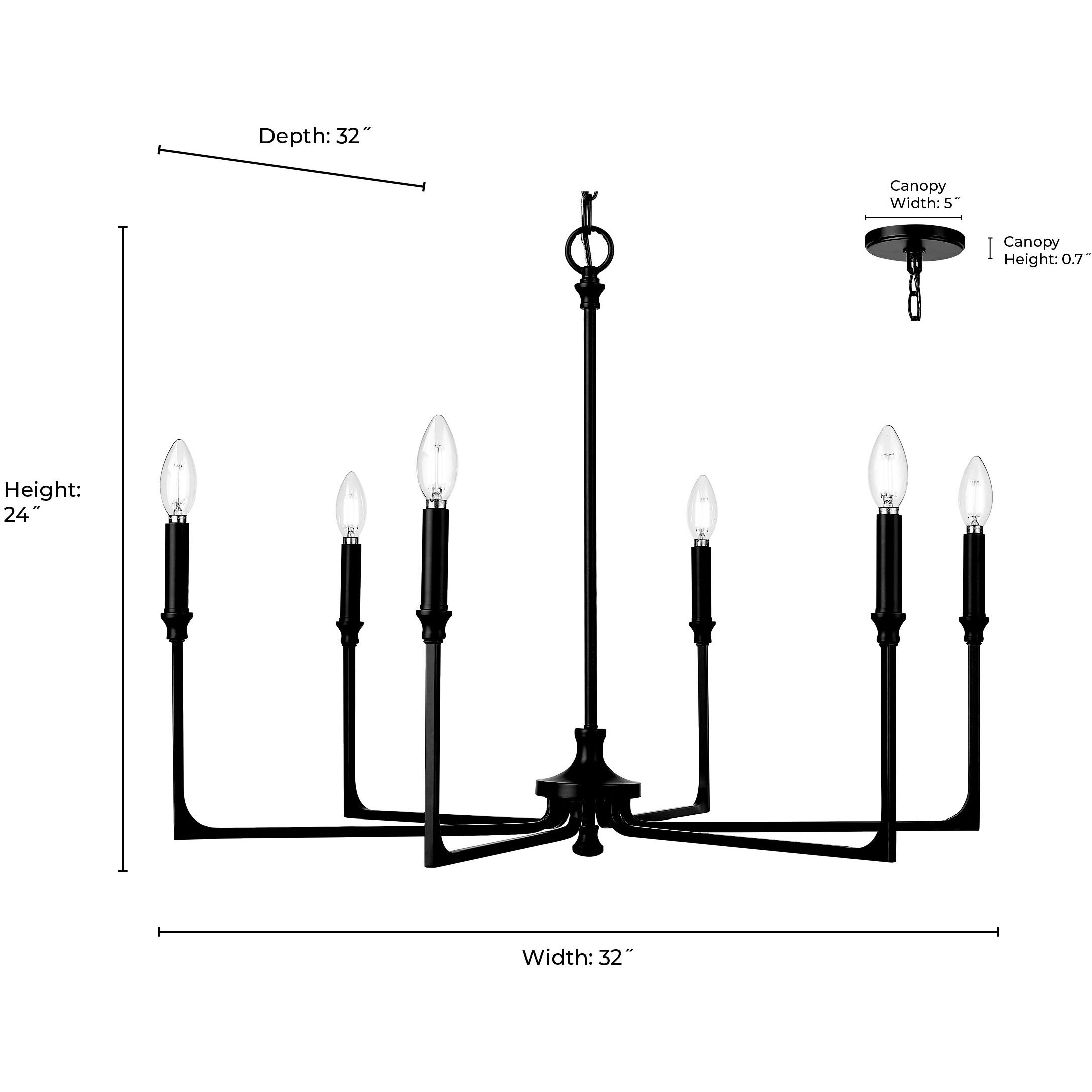 Azara 6 Light 32 inch Matte Black Chandelier Ceiling Light