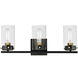 Pinn 3 Light 21 inch Black/Satin Brass Bath Vanity Wall Light