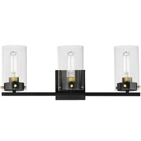 Pinn 3 Light 21 inch Black/Satin Brass Bath Vanity Wall Light