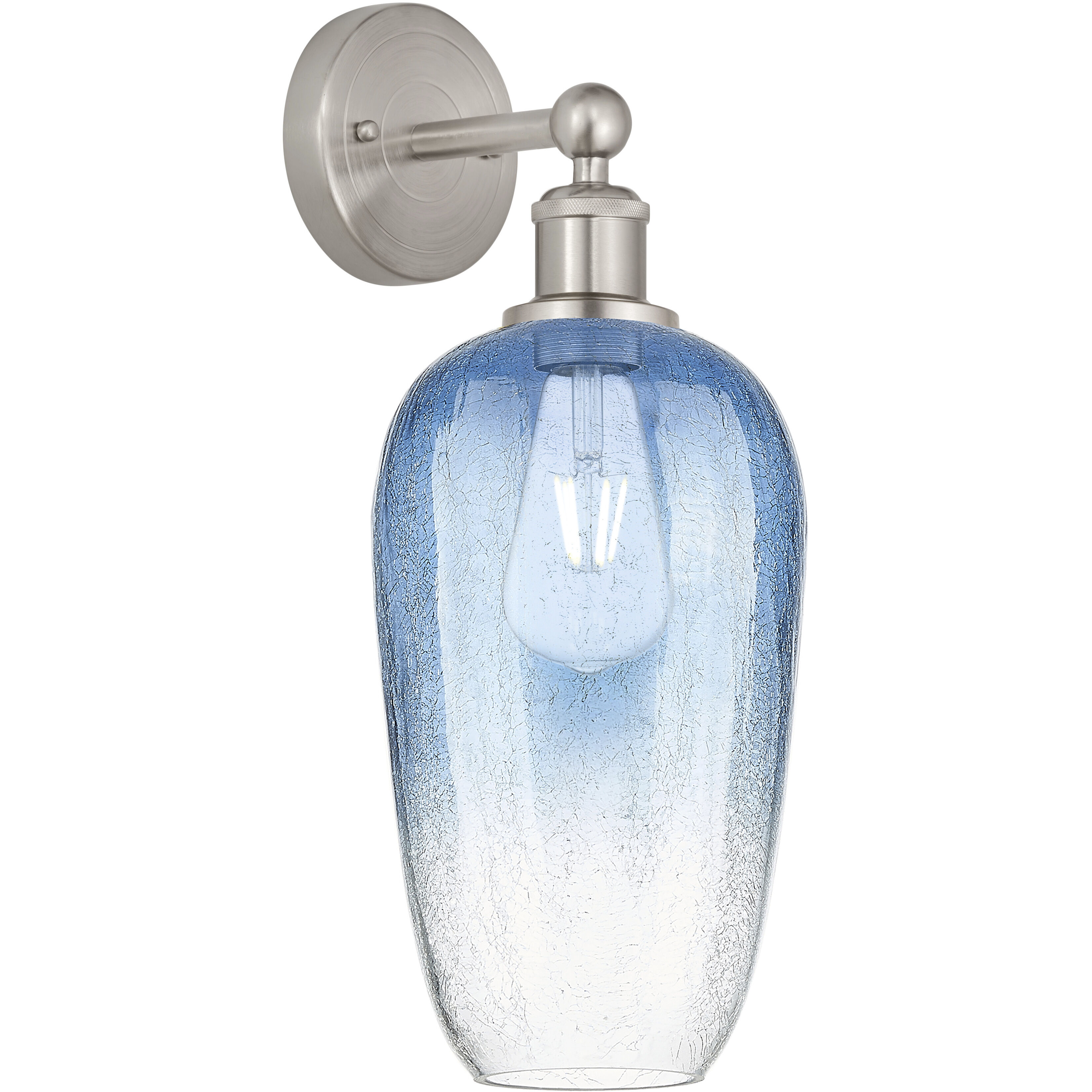 Edison Brookhaven Flute Armed Sconce Wall Light in Brushed Satin Nickel, Sapphire Blue Glass