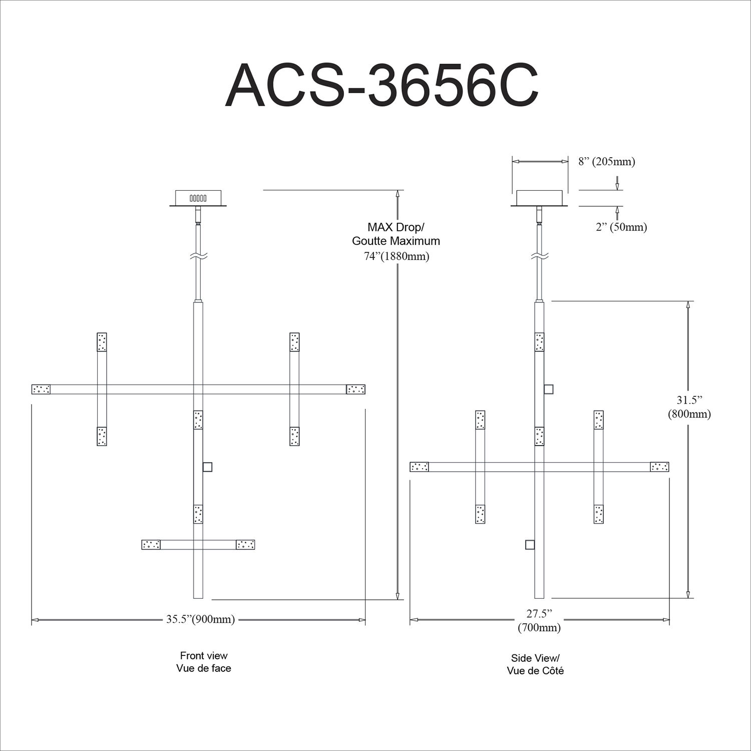 Acasia LED 35.5 inch Matte Black with Frosted Chandelier Ceiling Light