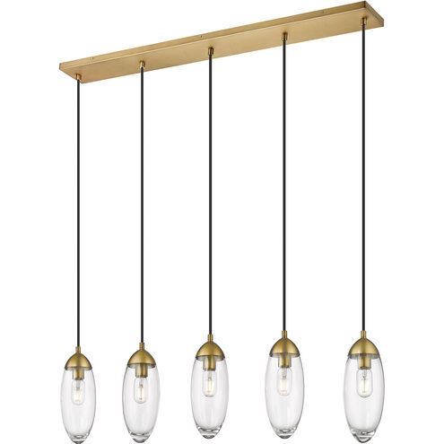 Arden 5 Light 42 inch Rubbed Brass Linear Chandelier Ceiling Light