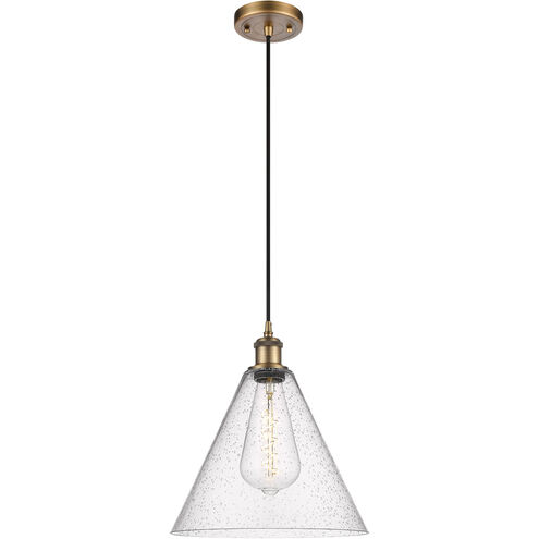 Ballston Cone 1 Light 12 inch Brushed Brass Mini Pendant Ceiling Light in Seedy Glass
