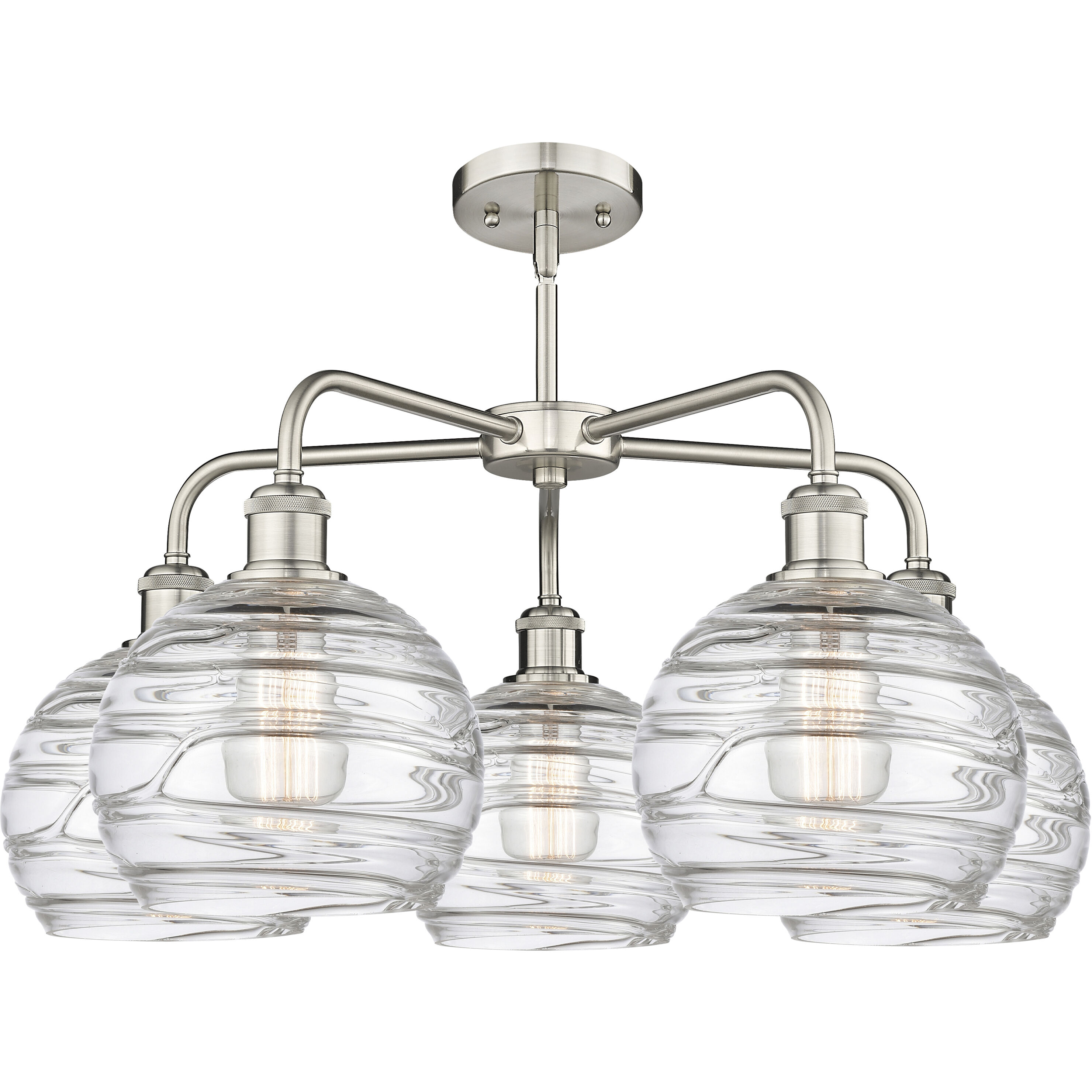 Athens Deco Swirl 5 Light 26 inch Satin Nickel Chandelier Ceiling Light in Clear Deco Swirl