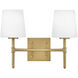 Saunders 2 Light 13.75 inch Lacquered Brass Bath Light Wall Light