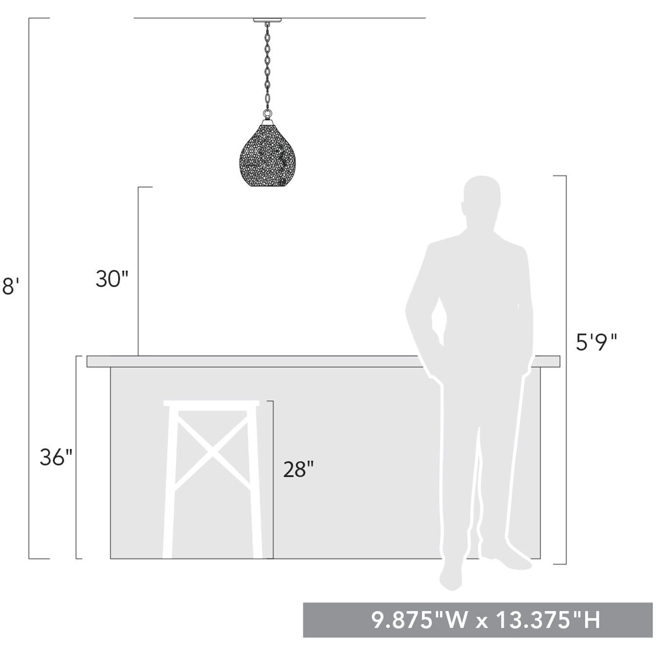 Ariella Pendant Ceiling Light in Matte Black, Clear Hammered, Small