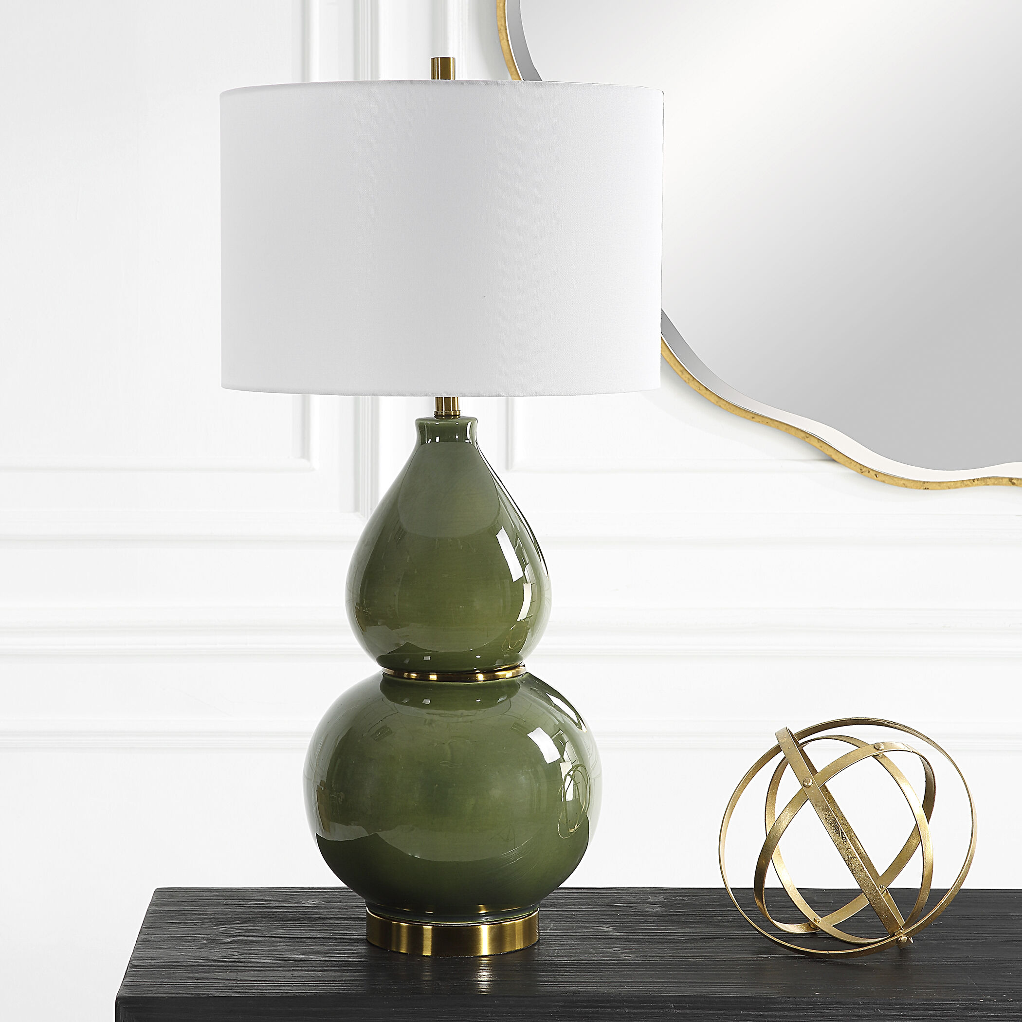 Gourd 30.5 inch 150 watt Moss Green Glaze and Antiqued Brass Table Lamp Portable Light