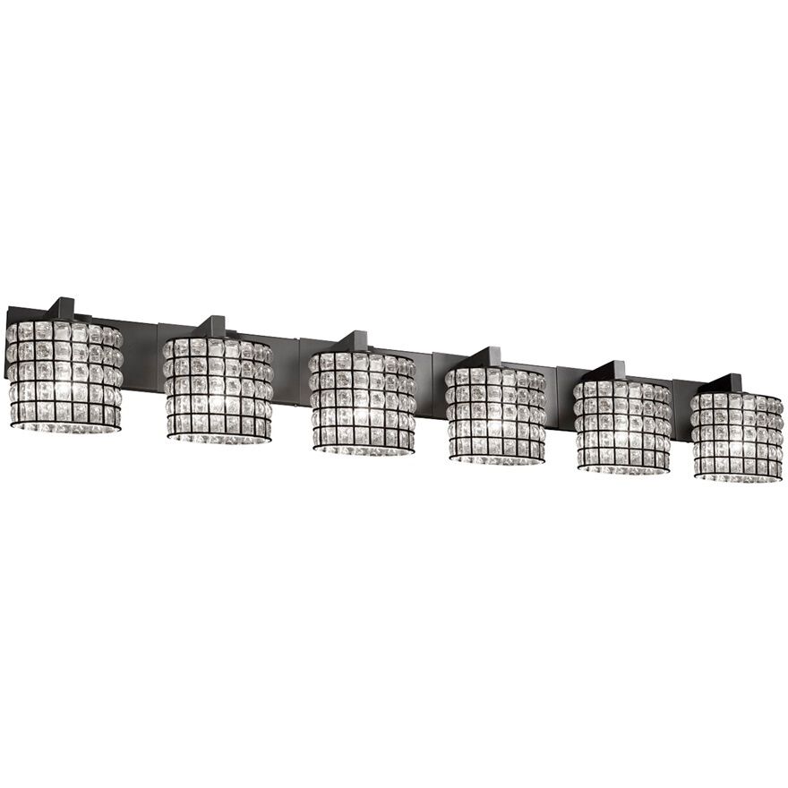 Wire Glass LED 55.5 inch Antique Brass Bath Bar Wall Light in 4200 Lm LED, Grid with Clear Bubbles, Square with Flat Rim, Modular