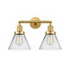 Franklin Restoration Large Cone 2 Light 18 inch Satin Gold Bath Vanity Light Wall Light in Clear Glass, Franklin Restoration