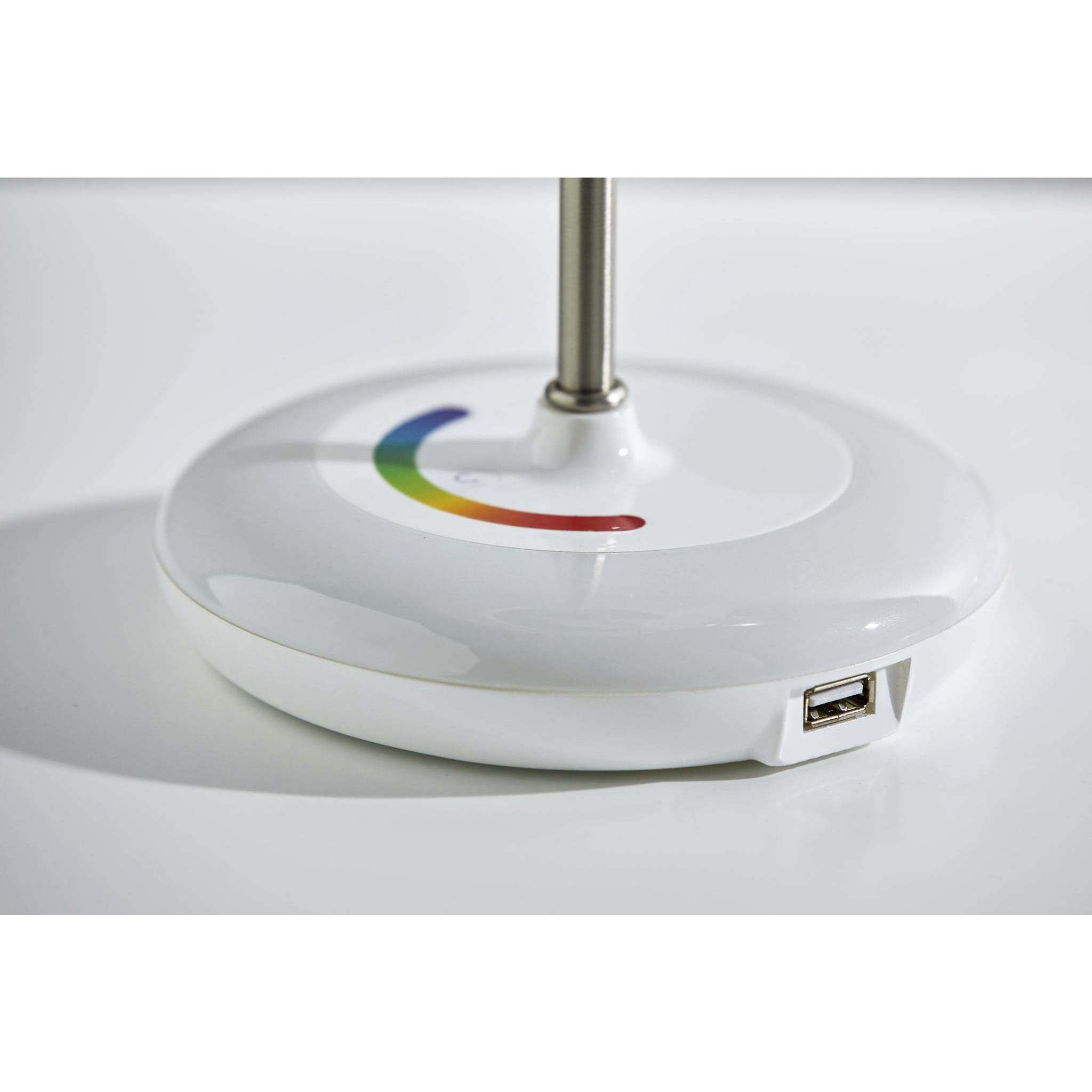 Mia 18.5 inch 40 watt Brushed Steel Color Changing Table Lamp Portable Light in White, Simplee Adesso