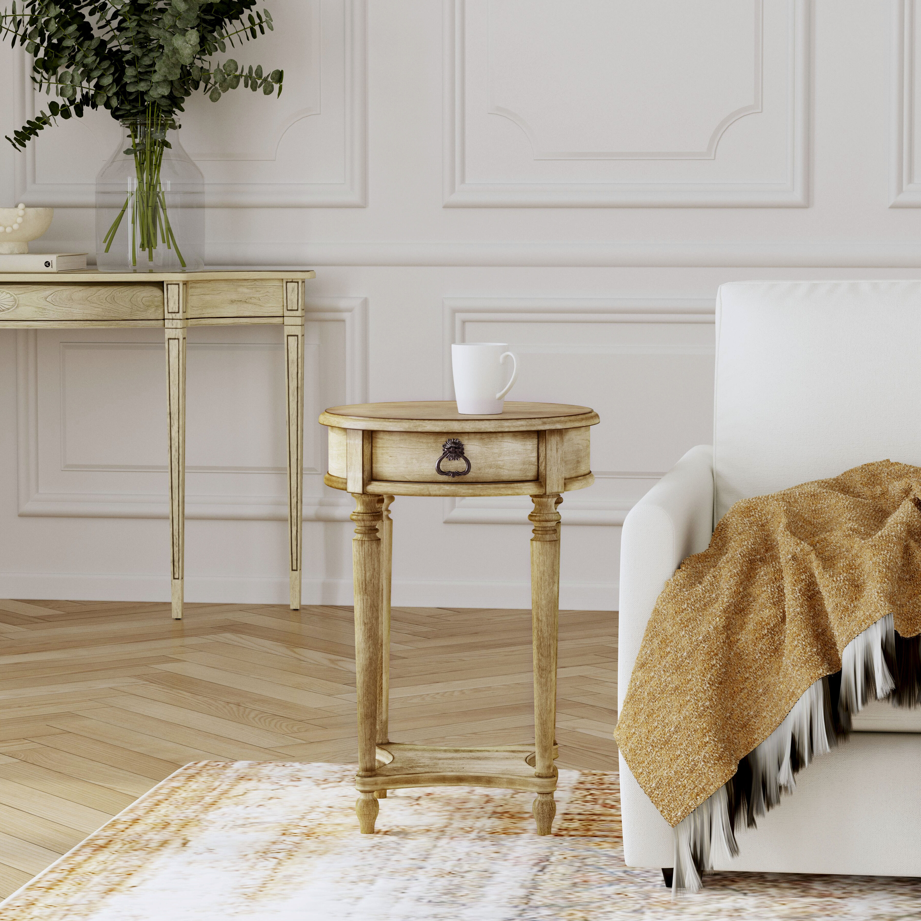 Jules 1 Drawer Round End Table with Storage in Beige