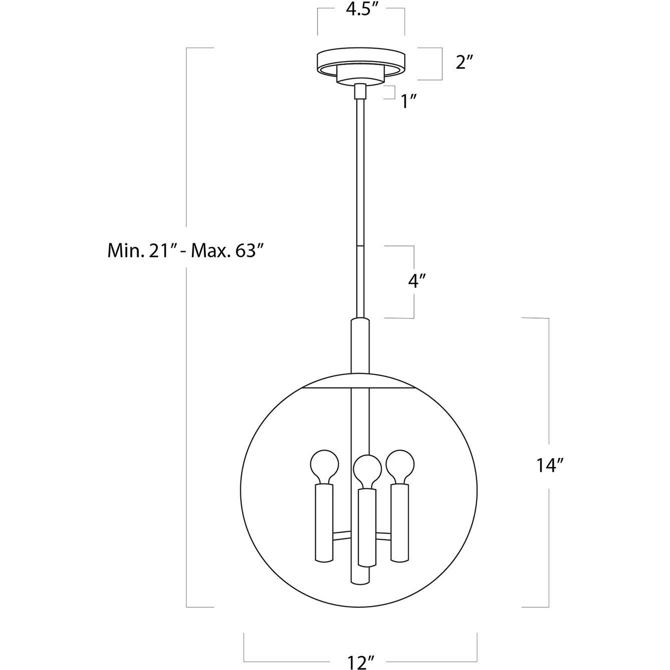 Cafe 3 Light 12 inch Natural Brass Pendant Ceiling Light, Small