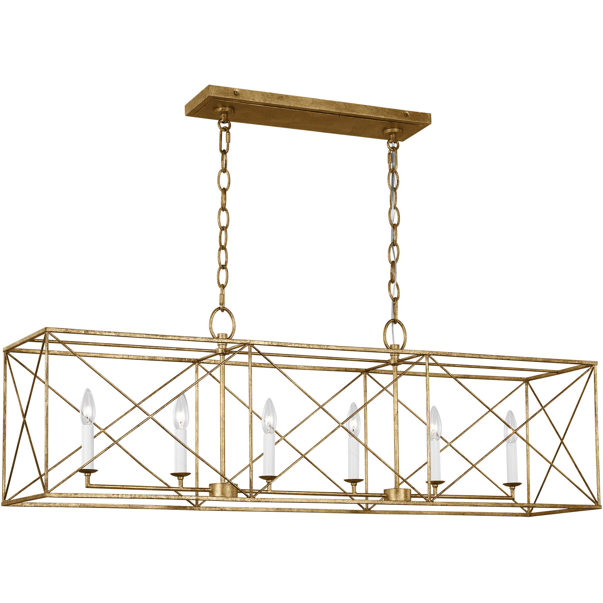 C&M by Chapman & Myers Beatrix 6 Light 46 inch Antique Gild Linear Lantern  Pendant Ceiling Light
