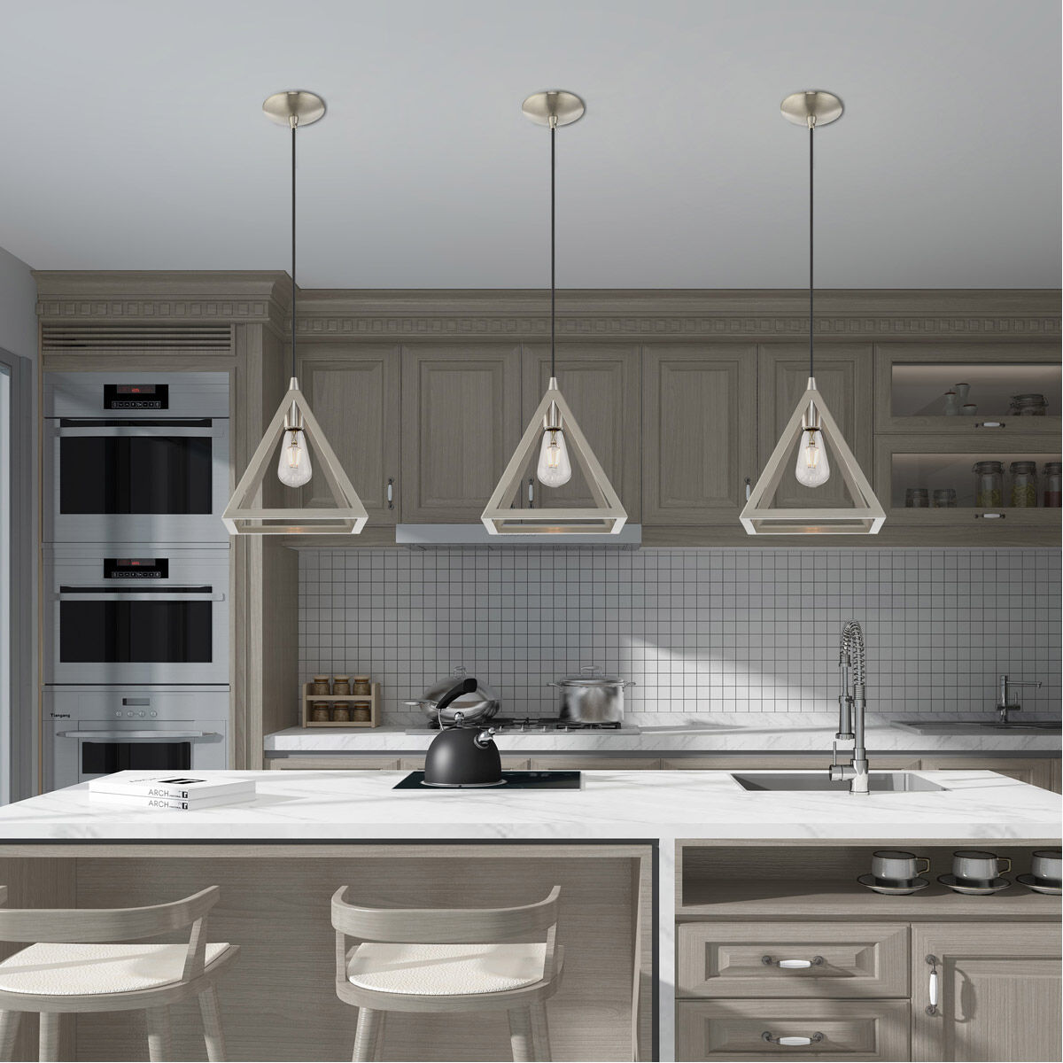 Geometric 1 Light 14 inch Brushed Nickel Mini Pendant Ceiling Light