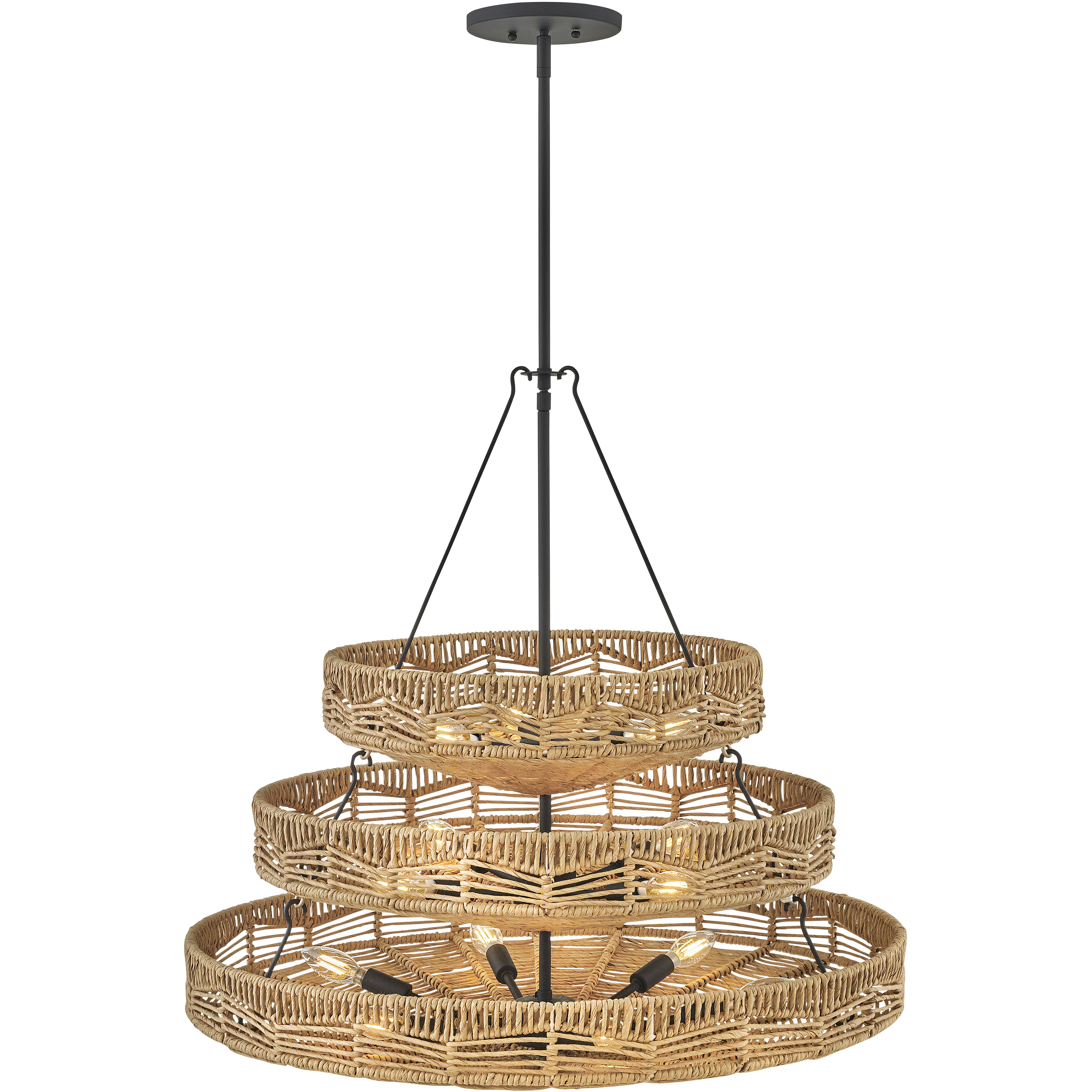 Ophelia 30 inch Black Indoor Chandelier Ceiling Light in Natural