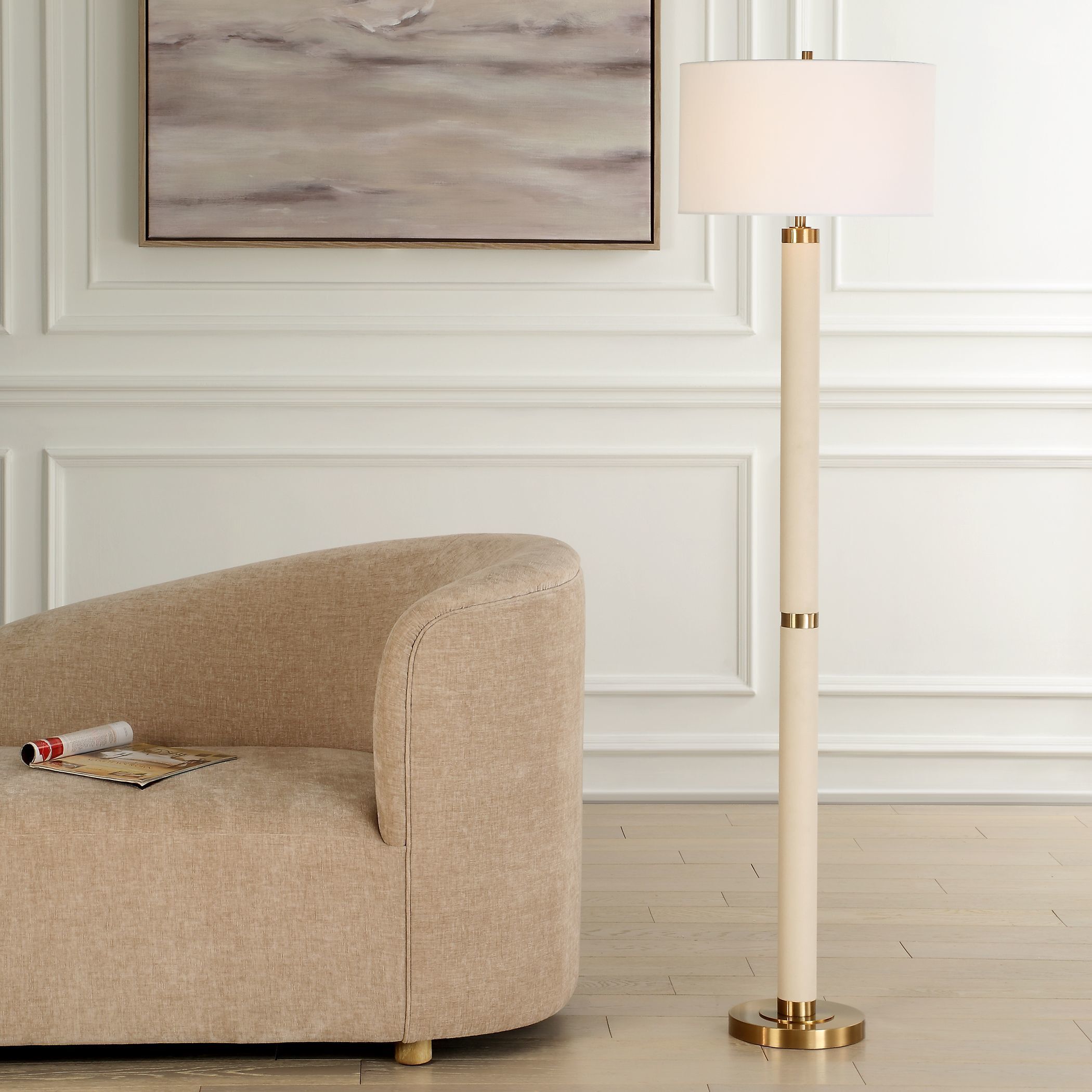 Wessex 65.75 inch 150.00 watt Antique Brushed Brass and White Faux Shagreen Floor Lamp Portable Light