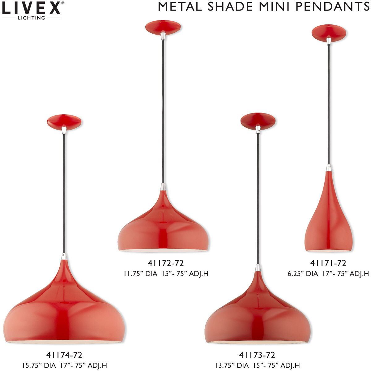 Allison 1 Light 14 inch Shiny Red Mini Pendant Ceiling Light