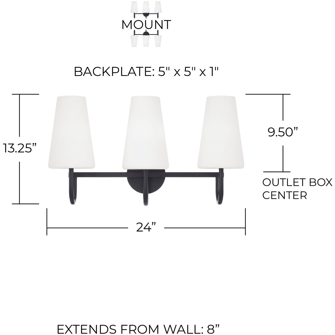 Averitt 3 Light 24 inch Matte Black Vanity Light Wall Light