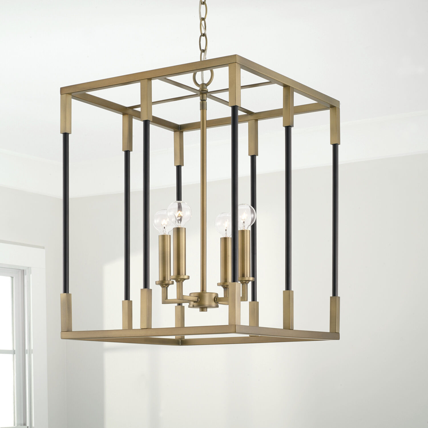 Bleeker 4 Light 16 inch Aged Brass and Black Foyer Ceiling Light